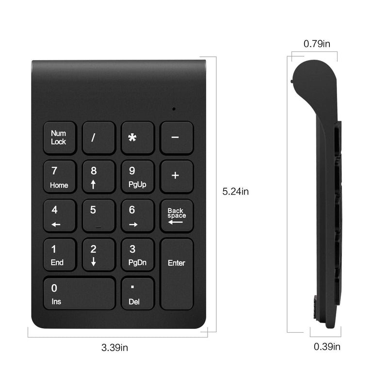 [Australia - AusPower] - Wireless Numeric Keypad, TRELC Mini 2.4G 18 Keys Number Pad, Portable Silent Financial Accounting Numeric Keypad Keyboard Extensions with Wireless Mouse for Laptop, PC, Desktop, Notebook(Black) Black 