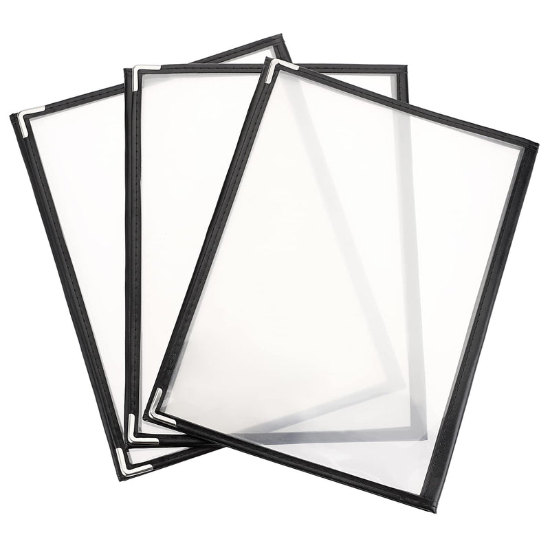 [Australia - AusPower] - BiBiKi 3 PCS Transparent Restaurant Menu Covers Book Triple Fold 6 View Clear Restaurant Menu Covers Book with Leatherette Trim, Fit for A4 Size Paper 