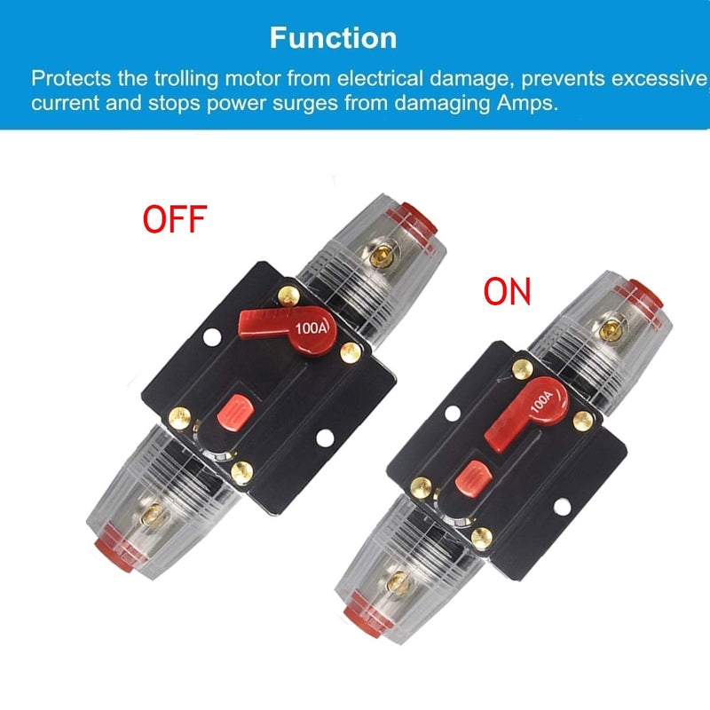 [Australia - AusPower] - WOHHOM 100A/150A Audio Circuit Breaker Auto Car Stereo Inline Fuse Holders Inverter, Manual Reset 12V-24V DC for Automotive Marine Boat Audio System Protection (100A) WA100A 