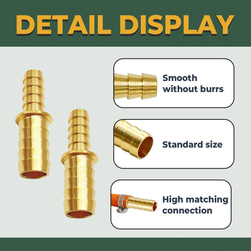 [Australia - AusPower] - Brass Hose Barb Reducer 2 PCS, LIONMAX Hose Barb Fittings Adapter, 3/8'' to 1/2'' Barb Hose ID, with 4 Hose Clamps, Splicer Mender Union, for Air/Water/Fuel 
