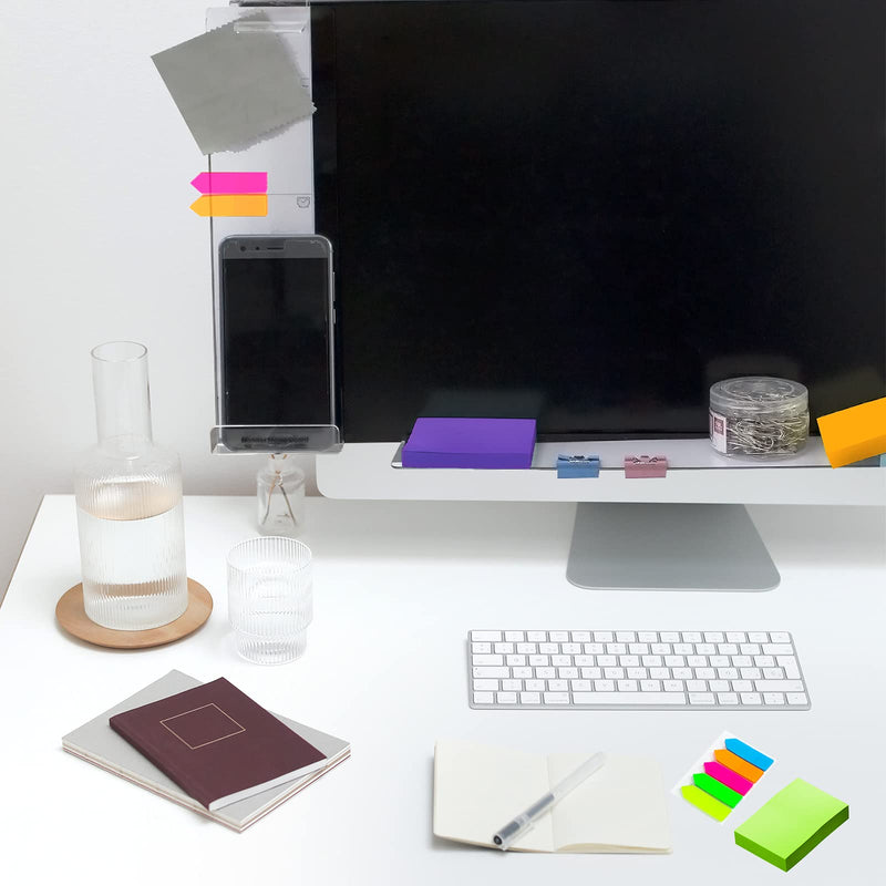 [Australia - AusPower] - DailyTreasures Acrylic Monitor Memo Board, 2pcs Computer Monitor Side Panel(Left+Right),1pcs Message Memo Pad Shelve + 4Pcs Sticky Notes & 1 Sheet Index Tab for Office Home Desk Organizer Phone Holder 