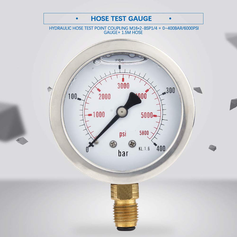 [Australia - AusPower] - Hydraulic Hose Test Coupling kit, Digital Hydraulic Pressure Test Gauge Coupling M162-BSP1/4 + 0~400BAR/6000PSI Gauge+ 1.5m Hose 