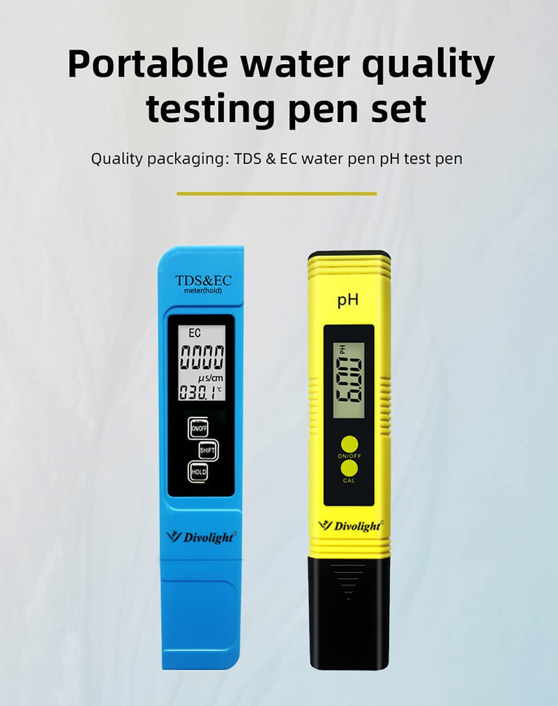 [Australia - AusPower] - Divolight [pH and TDS & EC Tester kit] pH Tester Digital Accuracy 0.01 Lab PH Meter Pen Type pH Meter and 3-in-1 TDS Meter, PPM pH Meter for Water, Practical Water Testing Kit pH and TDS Meter Combo pH and TDS & EC Tester kit 