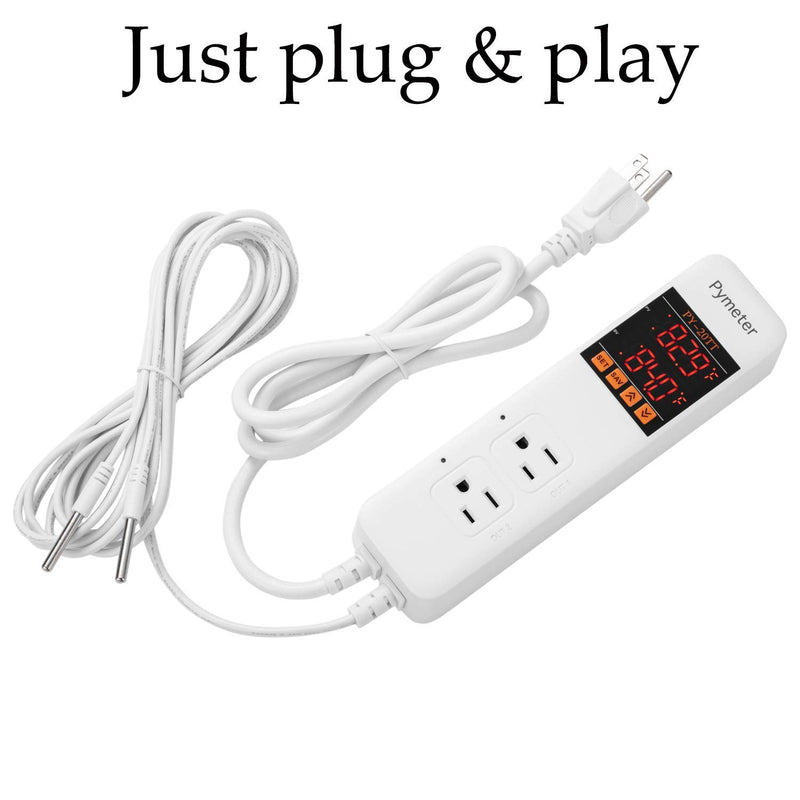 [Australia - AusPower] - Pymeter Digital Temperature Controller Dual Probe Reptile Thermostat Controlled Outlet Cooling Heating Pad Heat Mat Thermostat for Reptiles Homebrew Aquarium Greenhouse Terrarium Carboy Heater 10A 1200W 