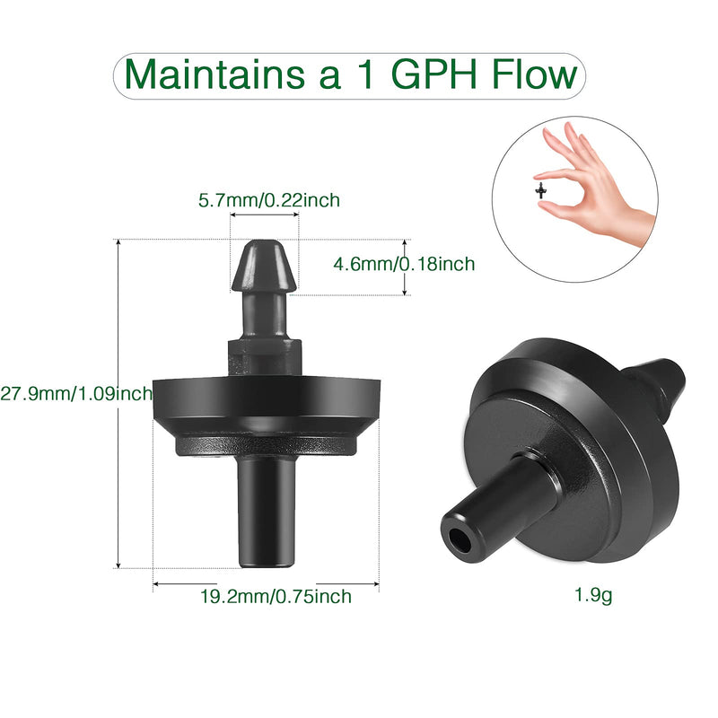 [Australia - AusPower] - LiquiDrip 1 GPH Irrigation Drippers & Drip Emitters Maintain Constant Flow, 1 GPH Pressure Compensating Drippers, 1 GPH Inline Drippers & Drip Irrigation Emitters, 50 Per Bag, Black 