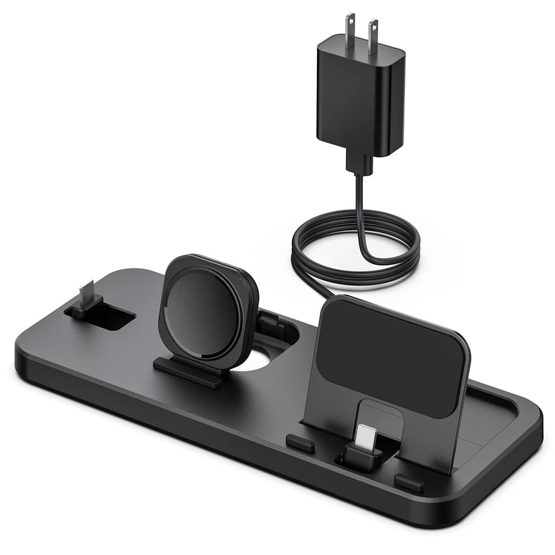 [Australia - AusPower] - Flanmy Foldable and Portable 3 in 1 Charging Station for Apple Watch iPhone AirPods with 12W Adapter-Black Black 