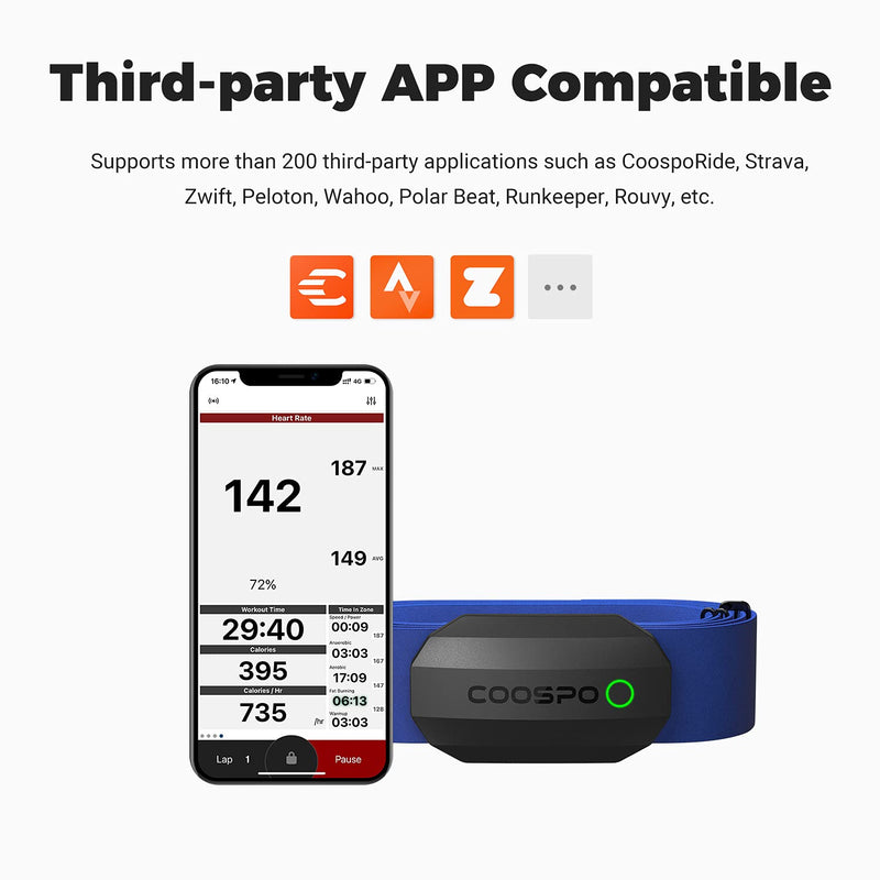 [Australia - AusPower] - COOSPO Bluetooth Heart Rate Monitor,BLE ANT+ Heart Rate Chest Strap Monitor,Dual HRM Heart Rate Sensor Compatible with Peloton,Zwift,DDP Yoga,Strava,Polar,Wahoo,Garmin Watches,GPS Bike Computers Blue 