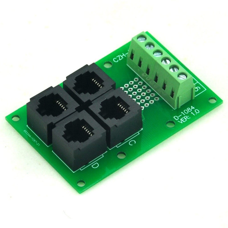 [Australia - AusPower] - Electronics-Salon RJ11/RJ12 6P6C Jack 4-Way Buss Breakout Board, Terminal Block, Connector. 