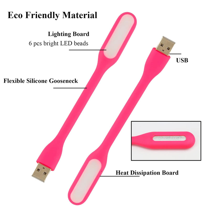 [Australia - AusPower] - Soseelnee Mini Flexible Light, Portable USB Led Reading Night Lamp for PC Laptop Computer Notebook Power Bank - 2 Pack (Pink) Pink 