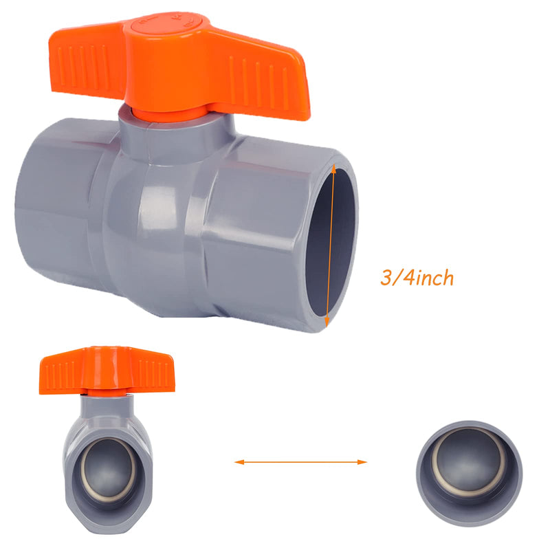 [Australia - AusPower] - 3/4 inch Inline Slip PVC Ball Valve Schedule 80 Compact T-Handle Water Shut-Off Valves Octagonal Ball Valve Socket Valve for Irrigation and Water Treatment Swimming Pool Equipment Water (3/4 inch, 2) 3/4 inch 