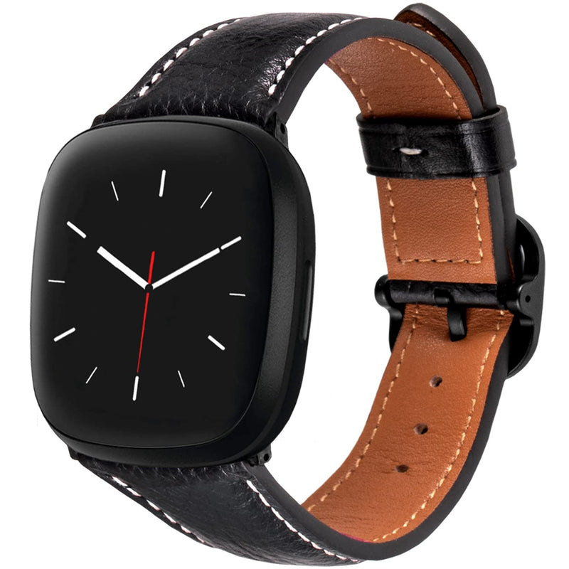 [Australia - AusPower] - Hepsun Leather Bands Compatible with Fitbit Sense/ Fitbit Versa 3, Soft Replacement Band for Women and Men, Wristband Strap Accessories for Versa 3/ Versa Sense Smartwatch (Black) 