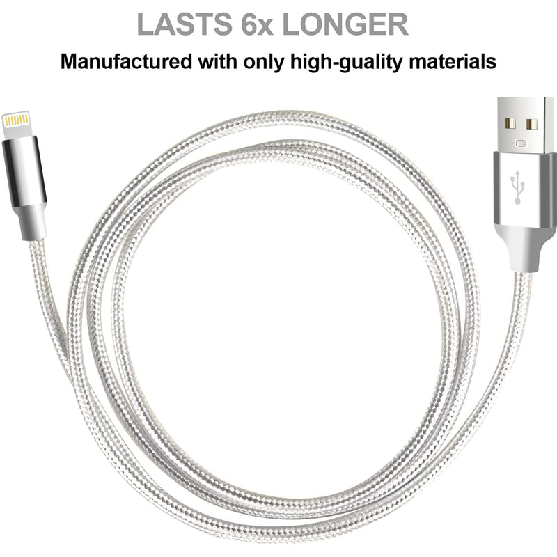 [Australia - AusPower] - CUGUNU iPhone Charger, 5 Pack 3/3/6/6/10FT Apple MFi Certified USB Lightning Cable Nylon Braided Fast Charging Cord Compatible for iPhone 13/12/11/X/Max/8/7/6/6S/5/5S/SE/Plus/iPad - Silver USB to L 