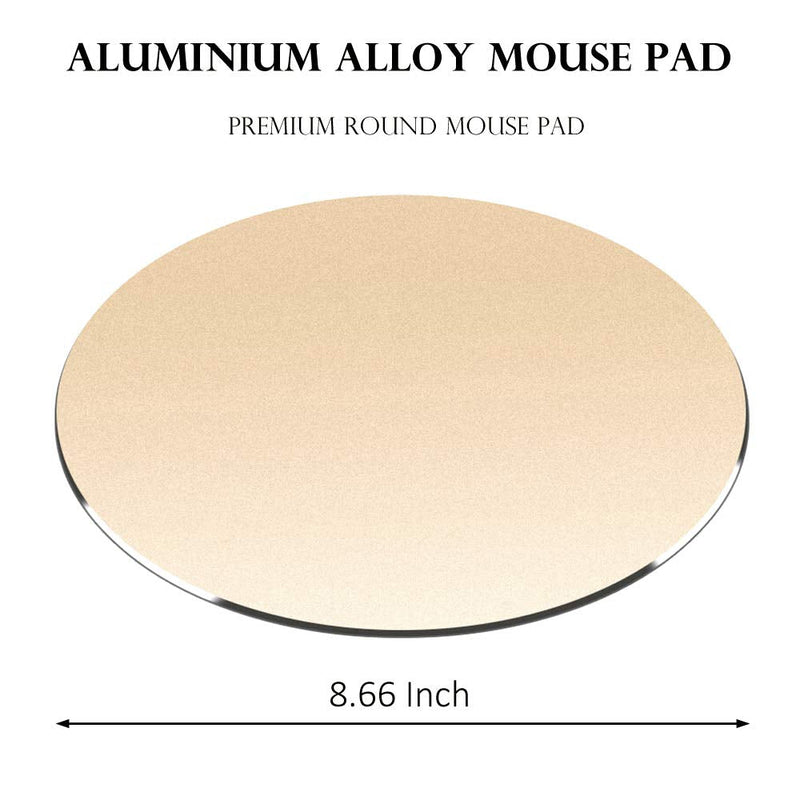 [Australia - AusPower] - ProElife Premium Aluminum Metal Mouse Pad Mice Mat 8.66 inch (Round, Champagne Gold) Round-Champagne Gold 