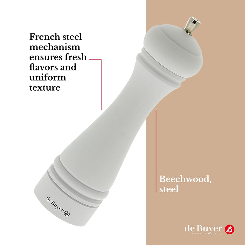 [Australia - AusPower] - de Buyer Java Pepper Mill - Matte White Beechwood - French Stainless Steel Mechanism - Black Pepper or Spice Grinder - Adjustable Grind - 2.25" x 8.25" 
