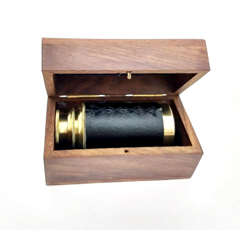 [Australia - AusPower] - 6" Handheld Brass Telescope with Wooden Box - Pirate Navigation 