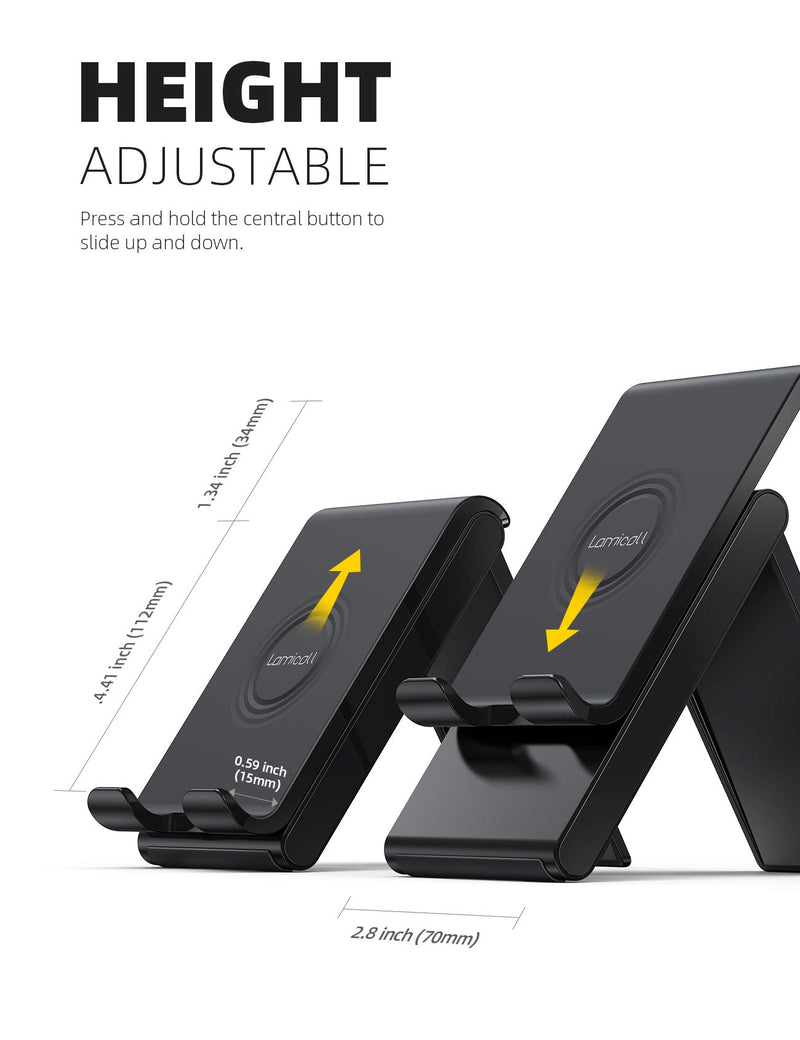 [Australia - AusPower] - Lamicall Adjustable Cell Phone Stand - Foldable Portable Holder Cradle for Desk, Desktop Charging Dock Compatible with Phone 12 Mini 11 Pro XS Max XR X 8 7 6S Plus Galaxy S10 S9 S8 Smartphones Black 