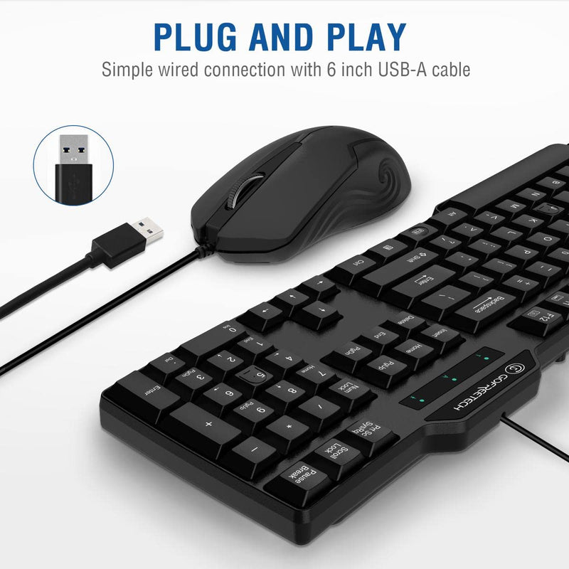 [Australia - AusPower] - Wired Keyboard and Mouse Combo, Gofreetech Full-Size Keyboard and Mouse Combo with Optical 3 Button Mouse, USB Plug-and-Play, Compatible with Desktop, Laptop, Notebook, PC Windows 