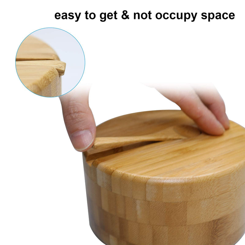 [Australia - AusPower] - Bamboo Salt and Pepper Bowls by HTB, Divided Salt Cellar With Swivel Lid and Spoon, Seasoning Containers With Magnetic Lid to Keep Dry, Mini Spoon Built Into Top, Great When You May Have Messy Hands 