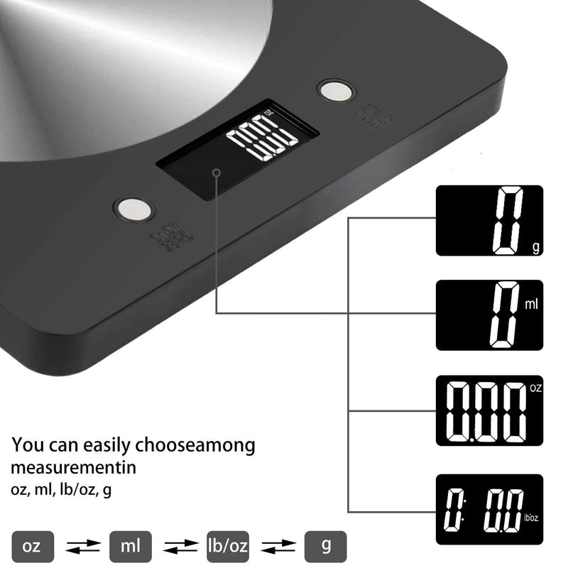 [Australia - AusPower] - Digital Kitchen Scale 11lb/5000g Stainless Steel Electronic Food Scale for Cooking Baking, 1g/0.1oz Precise Graduation 