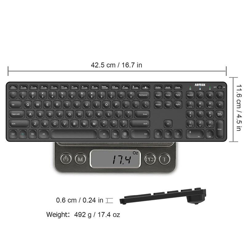 [Australia - AusPower] - Arteck 2.4G Wireless Keyboard Ultra Slim Full Size Keyboard with Numeric Keypad and Media Hotkey for Computer/Desktop/PC/Laptop/Surface/Smart TV and Windows 10/8/ 7 Built-in Rechargeable Battery 
