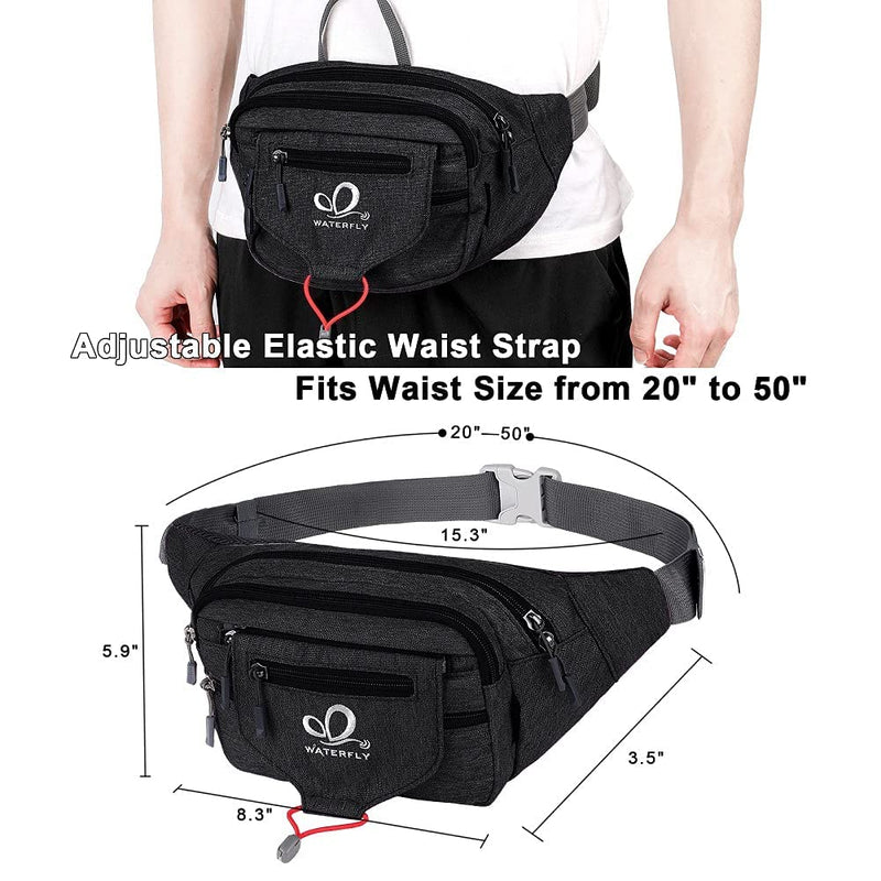 [Australia - AusPower] - WATERFLY Fanny Pack Waist Bag: Woman Man Runner Bumbag Hip Pouch Bum Bag Running Belt Purse Fannie Pack Beltbag Waistpack Phanny Pack Fannypack for Walking Jogging Black 