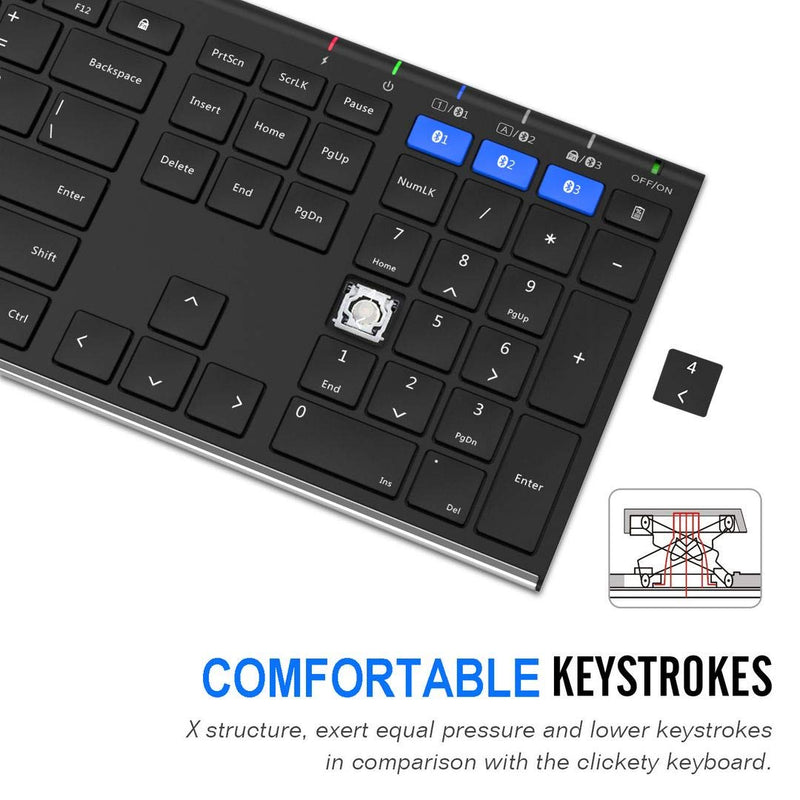 [Australia - AusPower] - Arteck HB192 Universal Bluetooth Keyboard Multi-Device Stainless Steel Full Size Wireless Keyboard for Windows iOS Android Computer Desktop Laptop Surface Tablet Smartphone Rechargeable Battery 