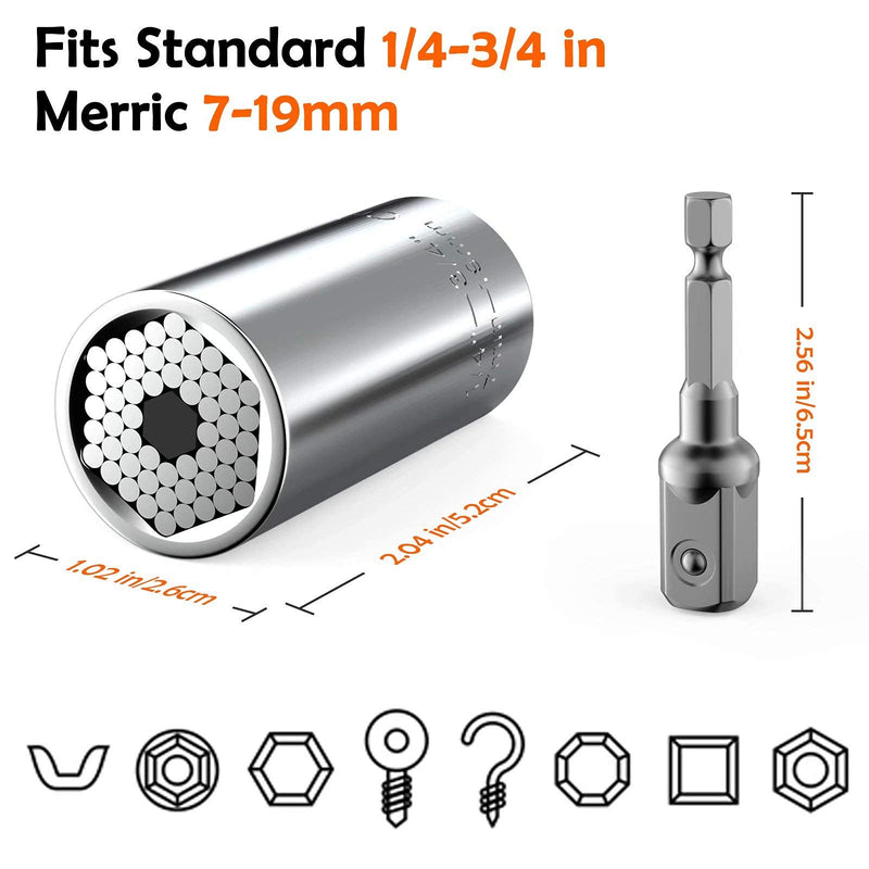 [Australia - AusPower] - Universal Super Socket, Mens Gifts for Christmas Stocking Stuffers for Men Dad Him, Cool Gadgets Birthday Gifts for Husband Boyfriend, Super Grip Socket Set with Power Drill Adapter 2PC Set(7-19mm) 1-Best Gift Idea 