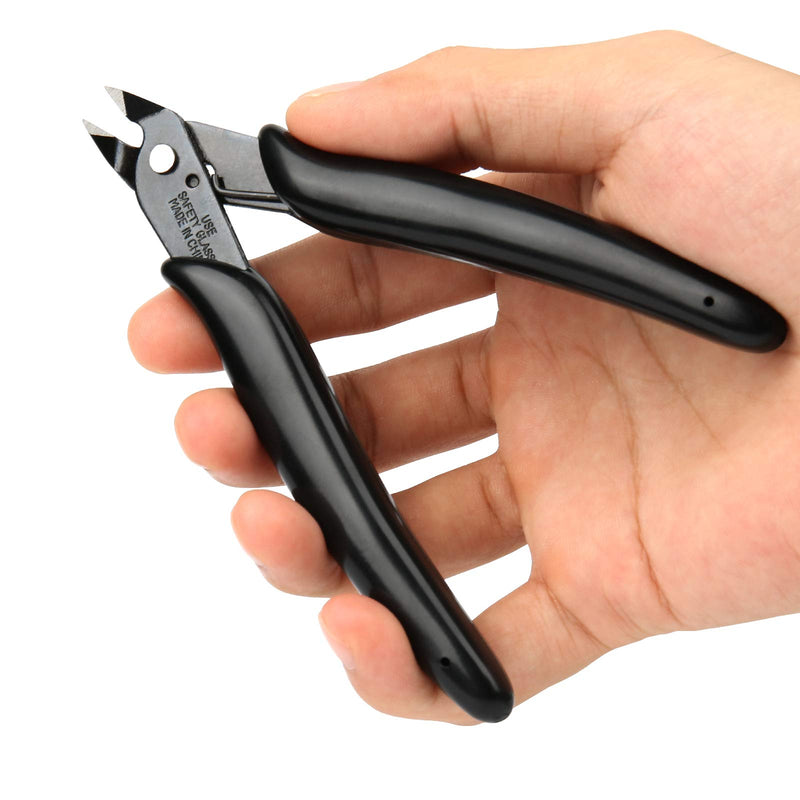[Australia - AusPower] - BOENFU Wire Cutters Zip Tie Cutters Micro Flush Cutter 2 Pack 5 Inch Precision Wire Clippers Hobby Snips Small Side Cutting Pliers for Jewelry Making, Electronics | Black Black ( 2 Pack ) 