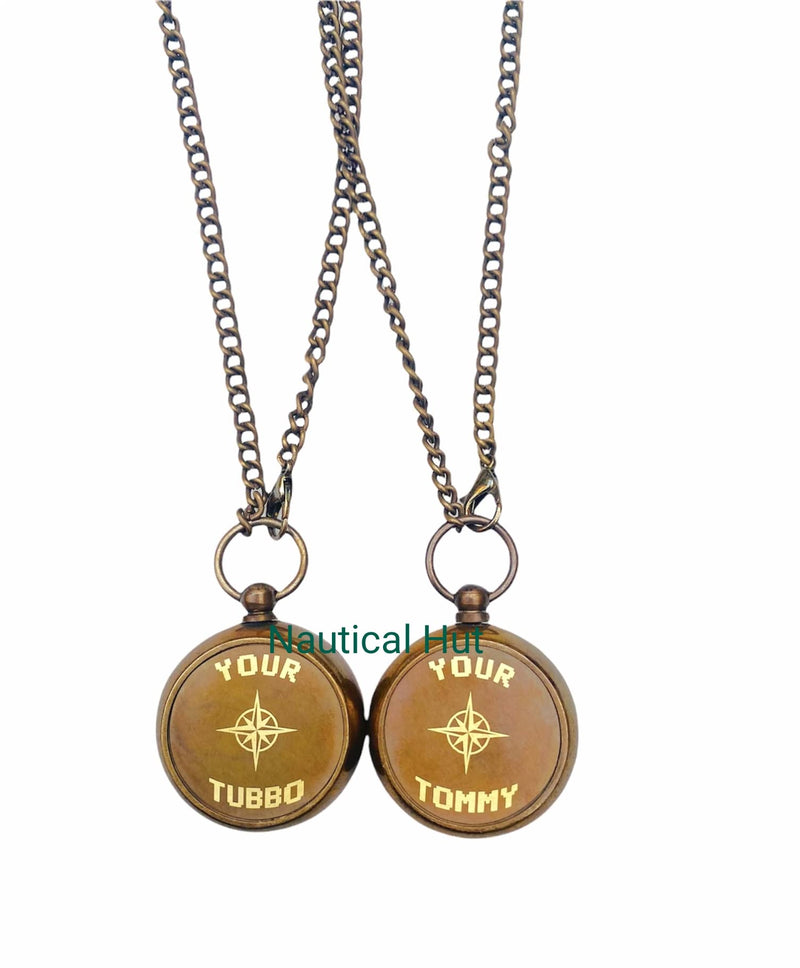 [Australia - AusPower] - Your Tommy Your Tubbo Brass Locket Nautical Pocket Compass with Leather Carry Case, Compass with Chain, Pirates Compass, Engraved Gift Compass Antique Camping Compass 
