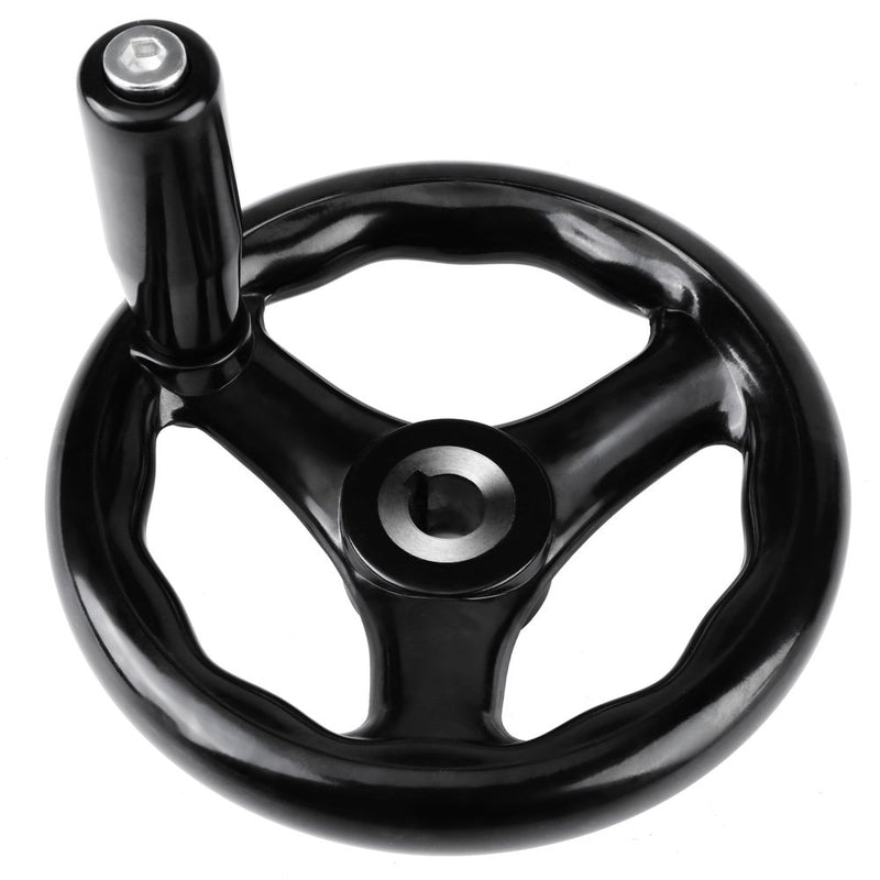 [Australia - AusPower] - Vipxyc Round Hand Wheel, 1PC 12125mm Black Plastic 3 Spoke OD 125 mm/4.92inch with Revolving Handle for Lathe Milling Machine 