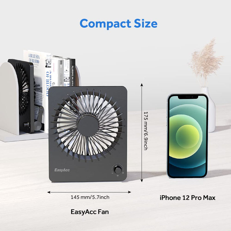 [Australia - AusPower] - Portable Desktop Battery Operated Fan, EasyAcc 6-Inch Personal Small Desk Fan, [Quiet Step-less Speed Control Fan] 160°Tilt Foldable Hanging Standing Cooling Fan for Travel Office Home Outdoor Black 