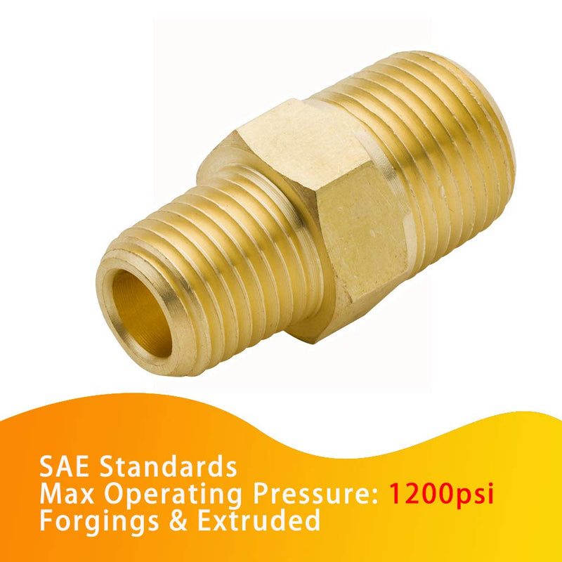 [Australia - AusPower] - Legines Brass Reducing Hex Nipple, 1/2" NPT Male x 3/8" NPT Male Straight Connector Pipe Fitting 1200psi (Pack of 2) 1/2" x 3/8" 