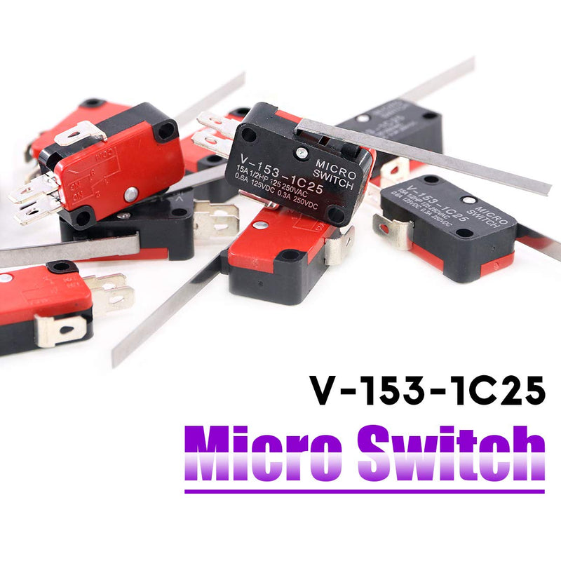[Australia - AusPower] - Swpeet 10Pcs V-153-1C25 Micro Limit Switch Long Hinge Roller Momentary Cherry Push Button SPDT Snap Action Perfect for Arduino, Appliance and Electronic Equipment 
