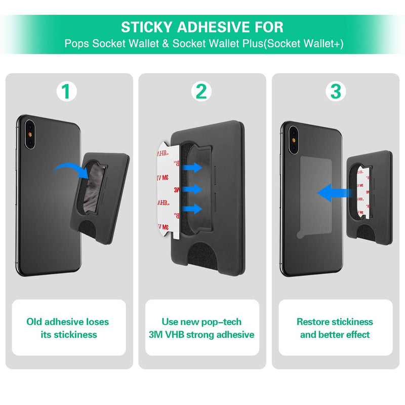 [Australia - AusPower] - Sticky Adhesive Replacement for Pops Socket Wallet Plus Base, 9pcs 3M VHB Strong Glue Sticker Pads for Cell Phone Wallet+ Case Back, Double Sided Tape for iPhone 13 12 Pro Max Mini, Samsung and More 