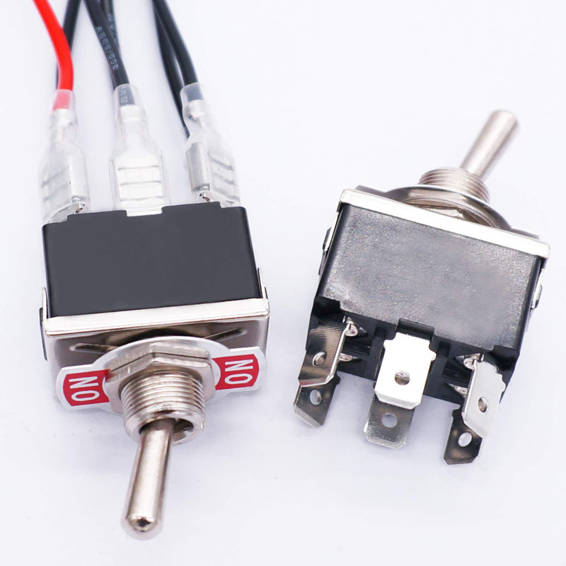 [Australia - AusPower] - TWTADE 3 Pcs Toggle Rocker Switches ON/ON 6 Pin 2 Position Latching DPDT Heavy Duty 16A 250VAC Spade Terminal Metal Bat Switch with Waterproof Boat Cap and 6.3mm Terminal Wires TEN-1321MZX-B202 