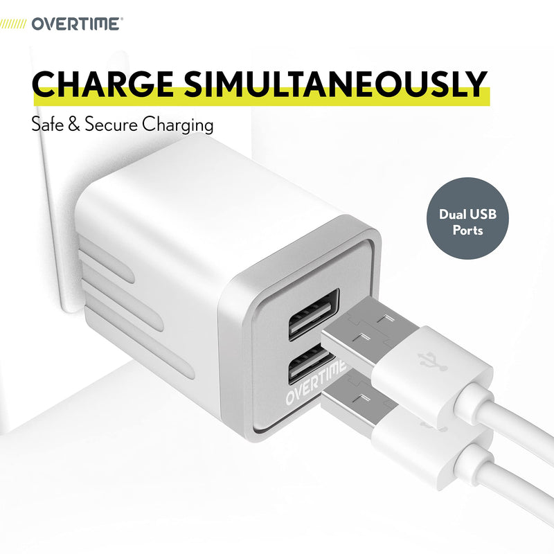 [Australia - AusPower] - iPhone Charger Set, Overtime Apple MFi Certified Lightning Cable with Dual USB Wall Adapter 2.4 AMP Compatible w/iPhone 11 Pro Max XS XR X 8 7 6S 6 Plus SE AirPods iPad (Silver/White, 10ft) Silver/White 