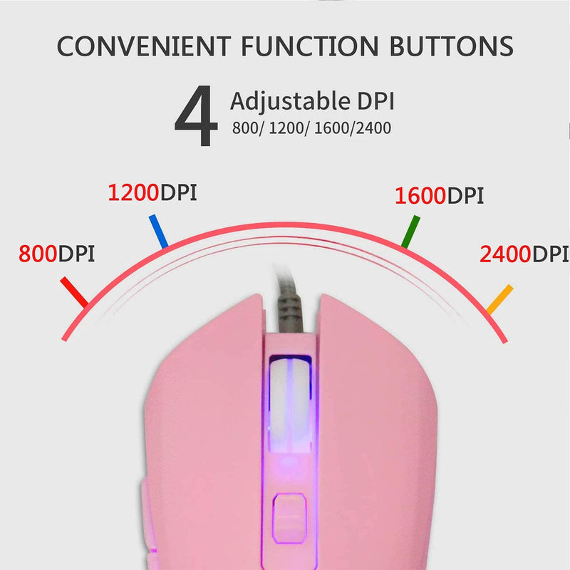 [Australia - AusPower] - IULONEE Type C Mouse, Wired USB C Mice Gaming Mouse Ergonomic 4 RGB Backlight 3200 DPI Compatible with M@c, Matebook, Chromebook, HP OMEN, Windows PC, Laptop and More USB Type C Devices (Black+Pink) 