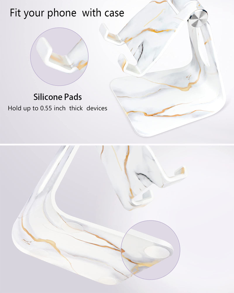 [Australia - AusPower] - Adjustable Cell Phone Stand, CreaDream Marble Phone Stand, Cradle, Dock, Holder, Aluminum Desktop Stand Compatible with Phone Xs Max Xr 8 7 6 6s Plus SE, Accessories Desk,All Mobile Phones-White/Gold 
