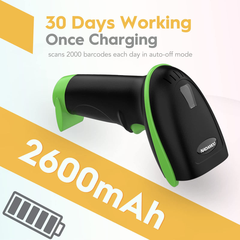 [Australia - AusPower] - NADAMOO Wireless Barcode Scanner 328 Feet Transmission Distance USB Cordless 1D Laser Automatic Barcode Reader Handhold Bar Code Scanner with USB Receiver for Store, Supermarket, Warehouse - Green 