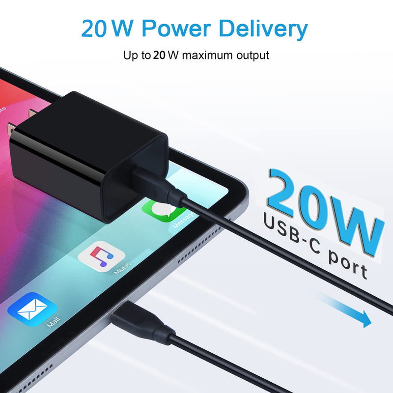 [Australia - AusPower] - USB C Charger, 20W Fast Type C Wall Charger Block, PD USB-C Power Adapter Fast Charging Brick Plug Compatible for iPhone 12 Pro/Samsung Galaxy M12 S21 S20 Ultra 5G S20+/Motorola/OnePlus/Google Pixel black 