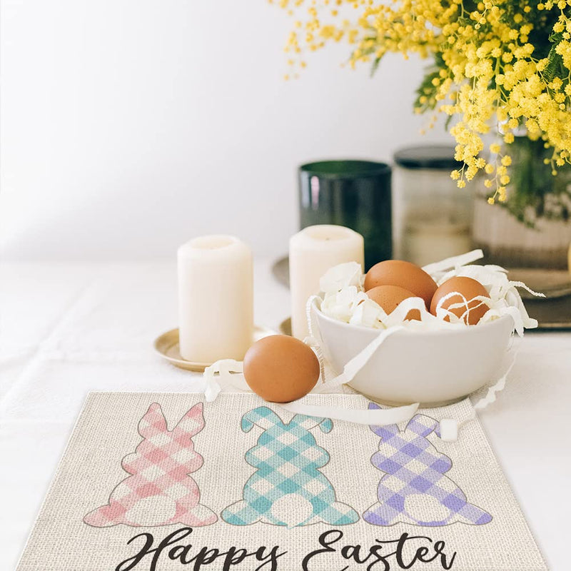 [Australia - AusPower] - Happy Easter Rabbits Placemats 18x12 Inches Seasonal Spring Decor Bunny Holiday Farmhouse Indoor Vintage Theme Gathering Dinner Party Decorations 