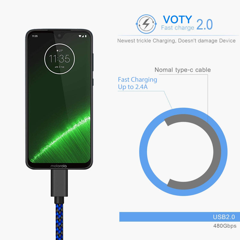 [Australia - AusPower] - VOTY 【2-Pack 6FT】 USB-C Charger Cable for Motorola Moto G Fast/G Power/G Stylus,Moto G8 G7,G7 Play,G7 Plus,G7 Power G6,G6 Plus X4 Z3 Z2 Play Z Droid Force,Braided USB Type C Charge Charging Cord blue 