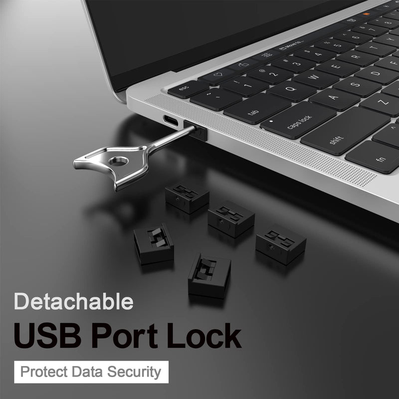 [Australia - AusPower] - 10Pcs USB Port Blocker with 1 Key,Locking USB Port/Dust Blocker,USB-A Dust Cap Female Port Plug Protector, Compatible with USB-A Ports,Computers,TVs,Routers (Black) 10+1 Black 