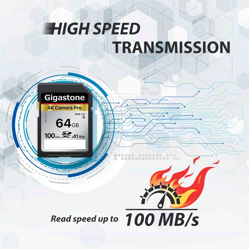 [Australia - AusPower] - Gigastone 64GB SD Card V30 SDXC Memory Card High Speed 4K Ultra HD UHD Video Compatible with Canon Nikon Sony Pentax Kodak Olympus Panasonic Digital Camera with 1 Mini case SD 64GB V30 1PK 