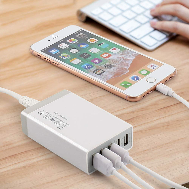 [Australia - AusPower] - Multi Port USB Wall Charger 40W 8A, 5 Port Desktop USB Charging Station for Multiple Devices, Travel Portable USB Charger for Cell Phone, Tablet USB 5-Port Charger 