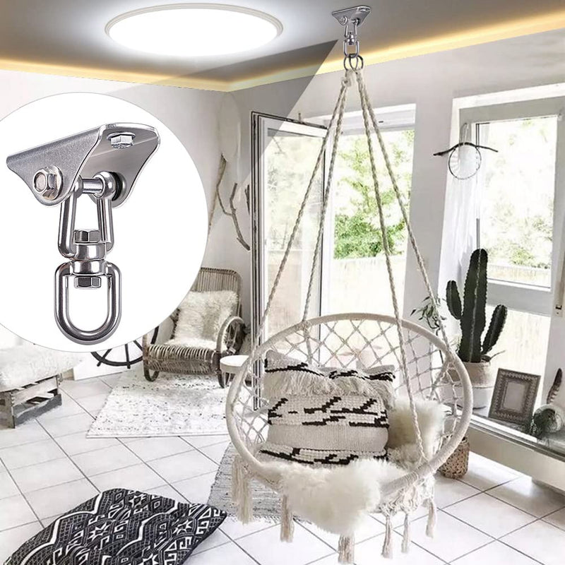 [Australia - AusPower] - BeneLabel Permanent Antirust Stainless Steel Heavy Duty Swing Hanger, 1000 LB Capacity, 2 Screws for Wooden and 2 Expansion Bolts for Concrete, Yoga Hammock Chair Sandbag Swing Sets, 360° Swing 