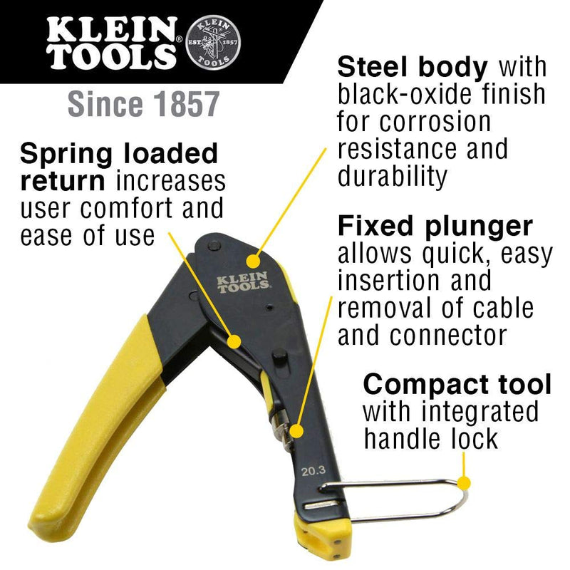 [Australia - AusPower] - Klein Tools VDV026-211 Coax Installation Kit with Crimp Tool, Cable Cutter, Stripper and F Connectors with Storage Bag 