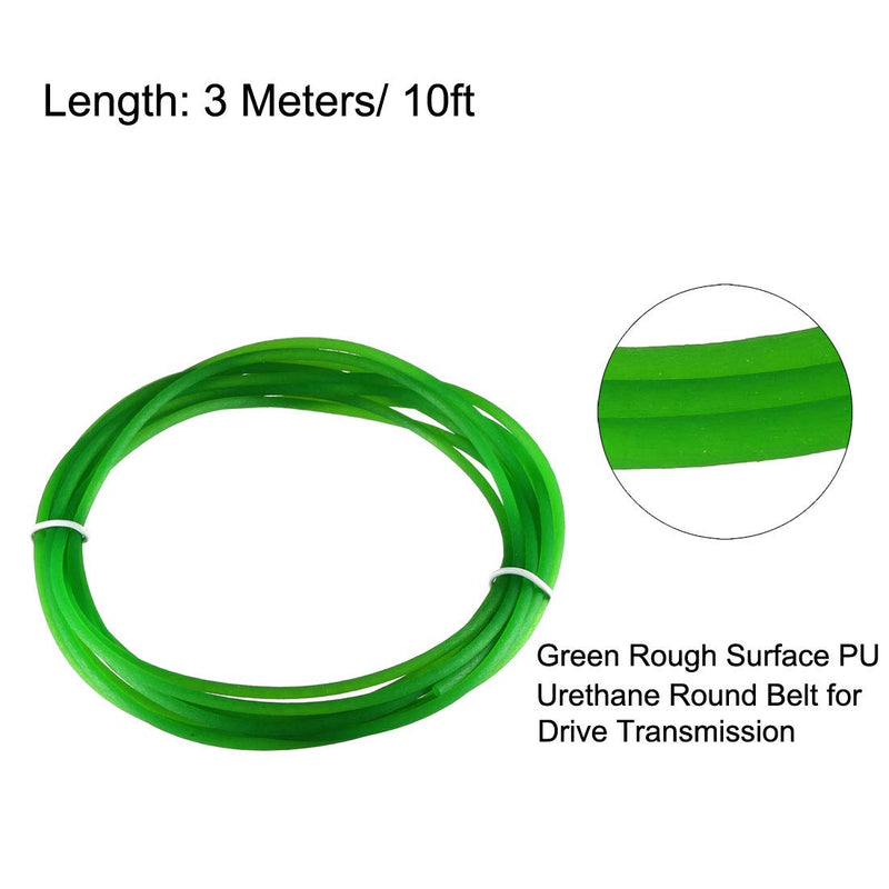 [Australia - AusPower] - uxcell 10ft 2mm PU Transmission Round Belt High-Performance Urethane Belting Green for Conveyor Bonding Machine Dryer 