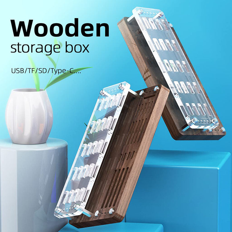 [Australia - AusPower] - AOJUE Wooden Memory Card Case TF/CF/Switch Card Box and USB Drive / SD Card Holder Desk,Micro SD Card Case,Memory Card Case, Memory Card Protection box-03MY Upgrade extended style 