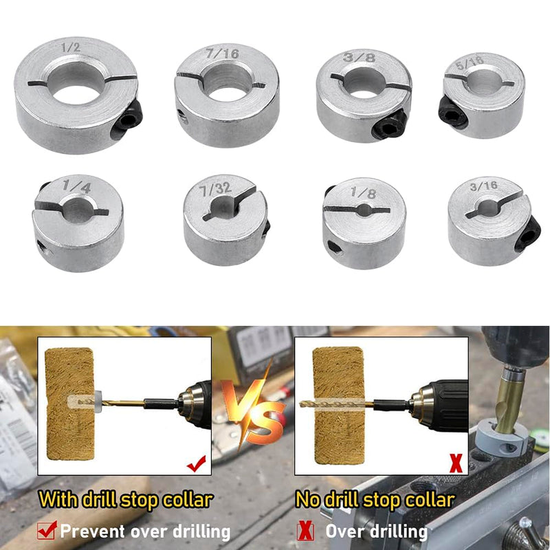 [Australia - AusPower] - Bestgle 8Pcs Drill Stop Collar Set, Drill Bit Depth Stop Collars Split Ring Drill Depth Limiter Drill Stopper (1/8" 3/16" 7/32" 1/4" 5/16" 3/8" 7/16" 1/2") 